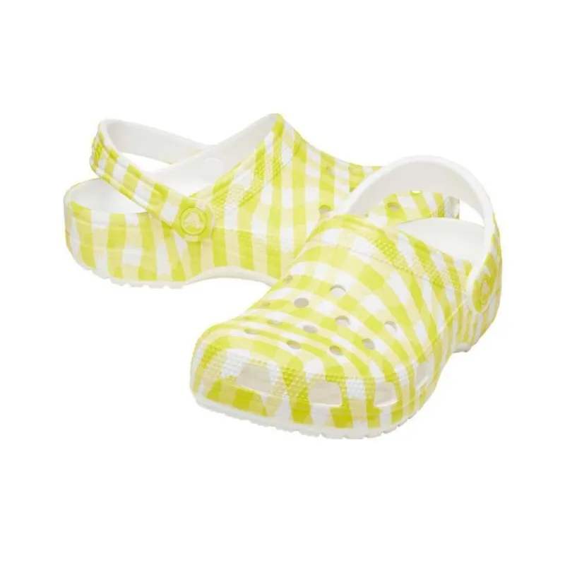Crocs Classic Gingham Clog Daylily Clogs Unisex White Yellow-1