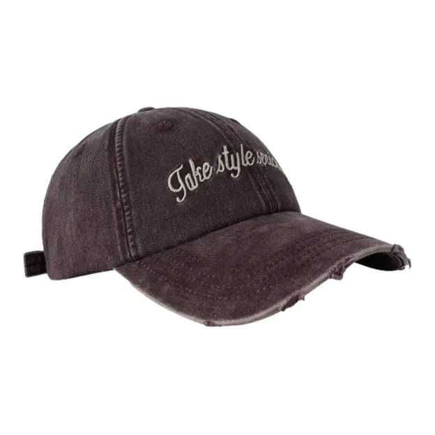 FREE RABBITⅡ Korean Style Vintage Washable Distressed Ripped Denim Baseball Caps Unisex-7
