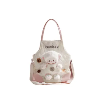 Holding Bamboo Polyester Shoulder Bag Regular Unisex White Pink