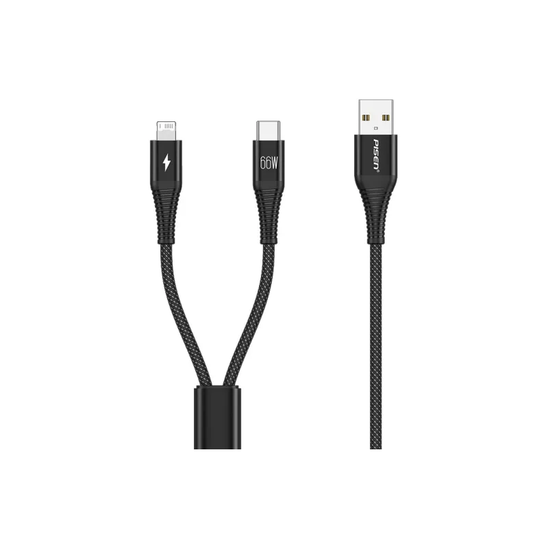 PISEN 66W 2 in 1.2m All in One Aluminum Alloy Yarn Charging Cable AP FC27 1200-0