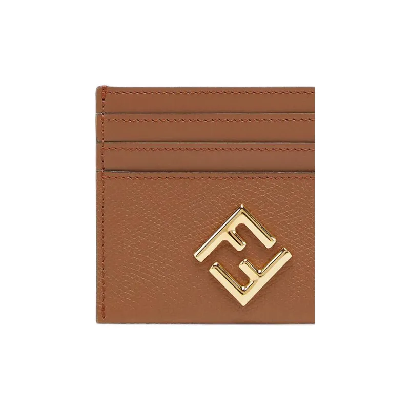 FENDI FF Diamonds Series Leather Card Holder Women's Brown-4