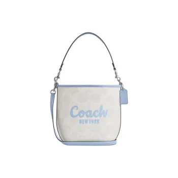COACH Coated Canvas Bucket Bag, Shoulder Bag, Crossbody Bag, Handbag Women's Glacier White & Blue