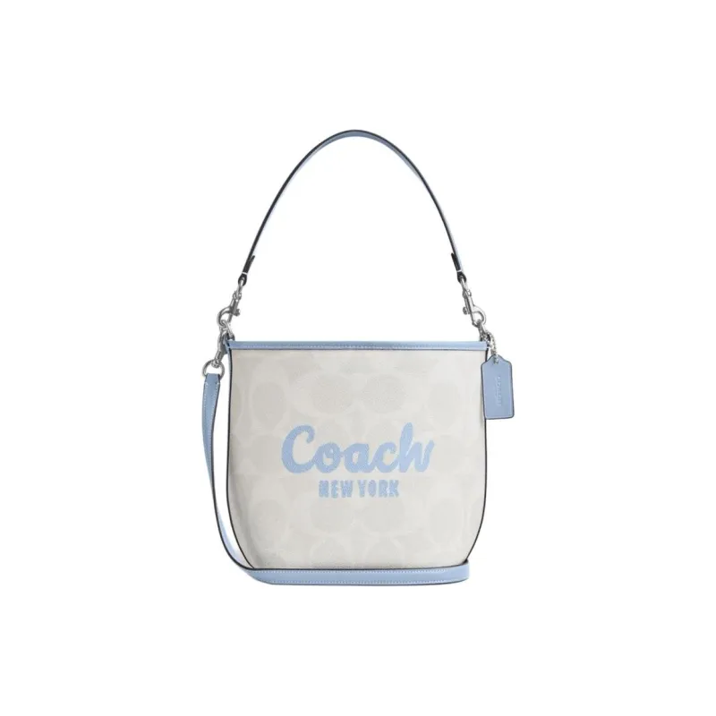 COACH Coated Canvas Bucket Bag, Shoulder Bag, Crossbody Bag, Handbag Women's Glacier White & Blue-0