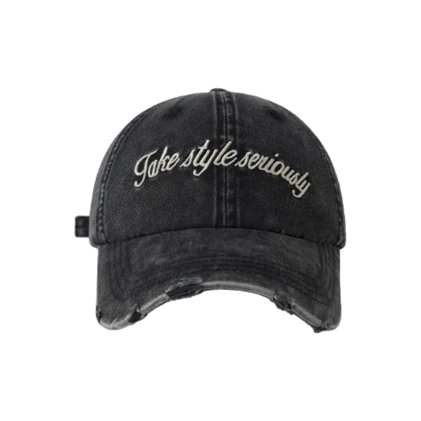 FREE RABBITⅡ Korean Style Vintage Washable Distressed Ripped Denim Baseball Caps Unisex-2