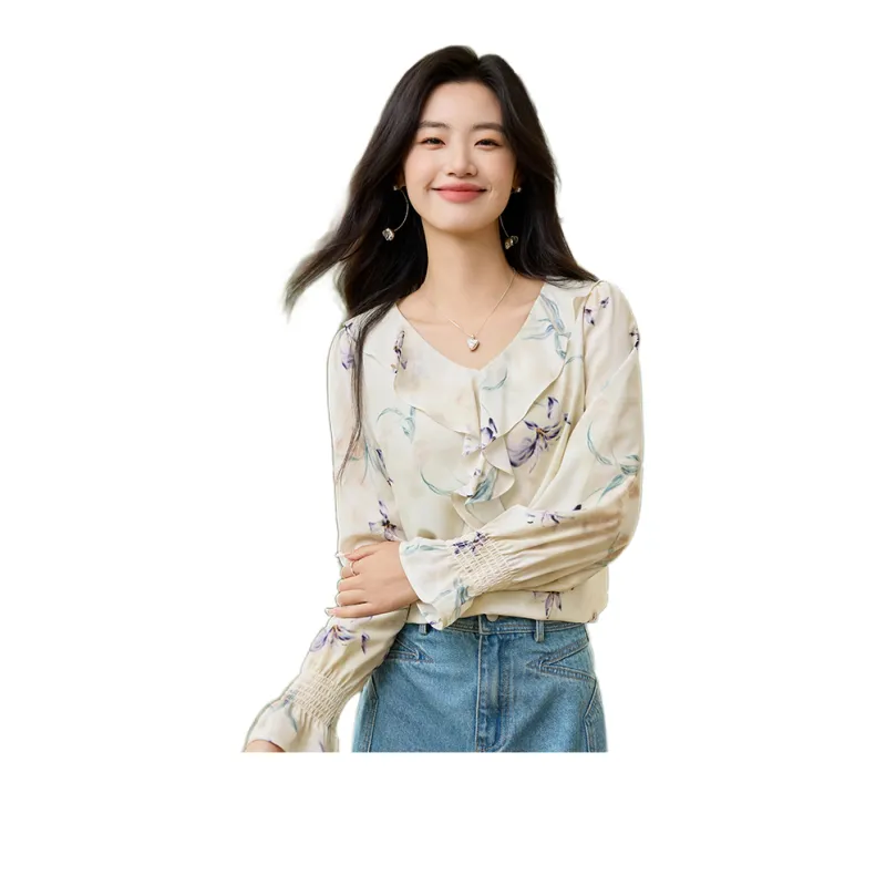 She Enjoys Chiffon Shirts Women's Beige-2