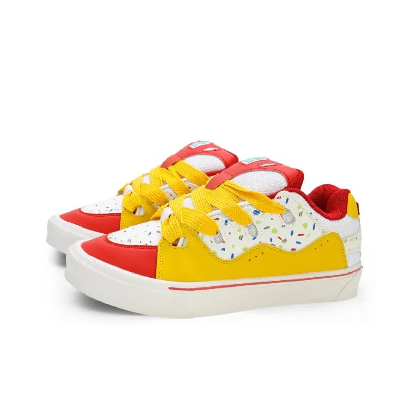 GLO BULL Anti-Slip And Wear-Resistant Breathable Low-Top Skateboard Shoes Unisex White Yellow-2