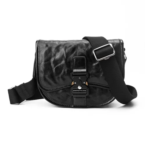 Sharkborough Cow Leather Crossbody Bag, Shoulder Bag Medium Size Men's Black/Dark Brown
