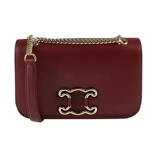 CELINE Triomphe Shiny Calfskin Chain Bag Handbag Shoulder Bag Medium Size Women's Burgundy