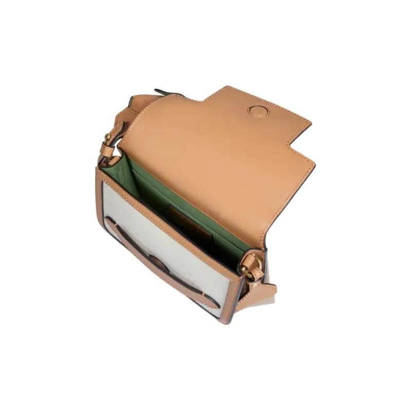 THE BRIDGE Fabric With Cow Leather Shoulder Bag Women's Light Brown & White-3