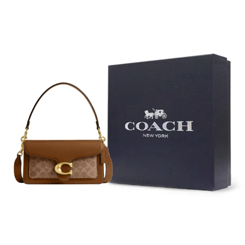 COACH Tabby Cow Leather Portable Crossbody Bag, Shoulder Bag Medium Size Women's Brown Yellow-8