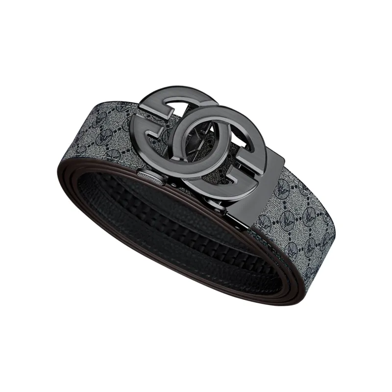 WilliamPOLO PVC Leather Belts Men's Gunmetal Buckle Gray Strap 3.5cm Width-2