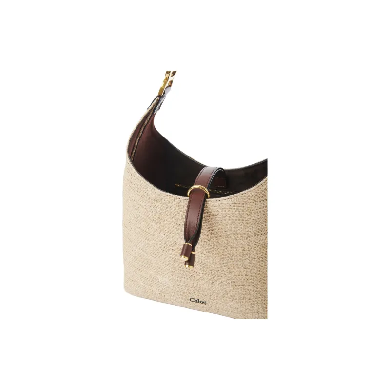 Chloe Marcie Cotton With Polyamide Handbag, Shoulder Bag Trumpets Women's Beige & Dark Brown-4