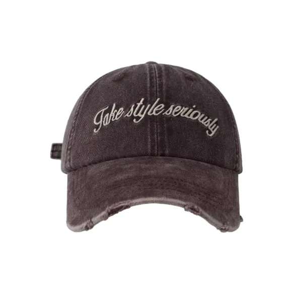 FREE RABBITⅡ Korean Style Vintage Washable Distressed Ripped Denim Baseball Caps Unisex-6