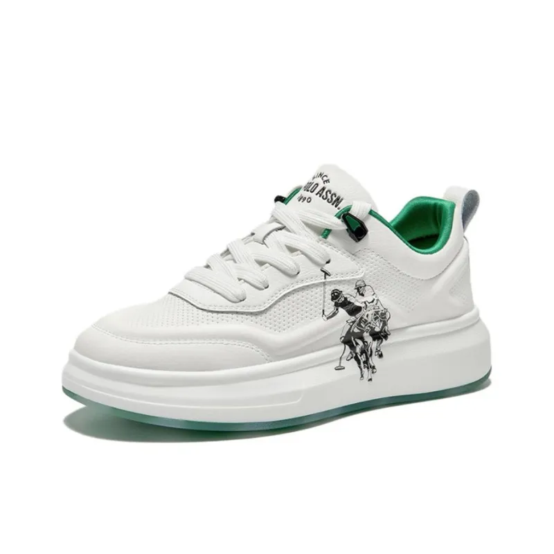 U.S. POLO ASSN. Slip Resistant, Lightweight, Breathable, Height Increasing Low Top Skateboard Shoes Men's White Green-1