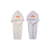 [2 Pack-7A Antibacterial Wide-Tail Hair Drying Caps]Pure White+Latte Gray