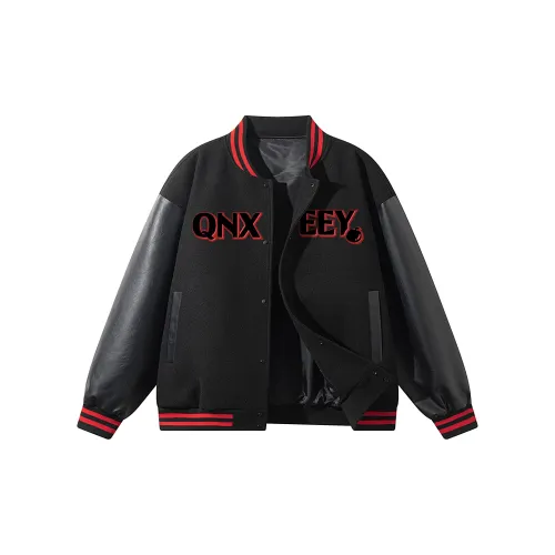 Qnxeey Baseball Jacket Unisex Black