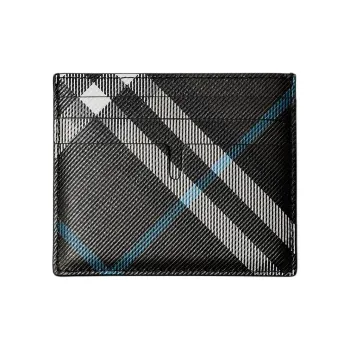 Burberry Polyurethane Card Holder Regular Men's Black & White & Blue