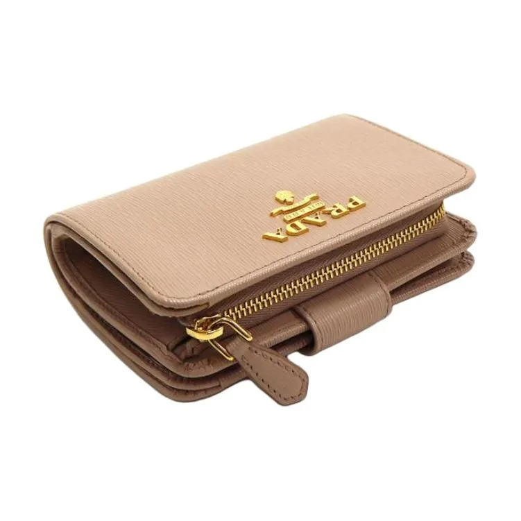 PRADA Saffiano Leather Wallet Women's Pink Beige-2