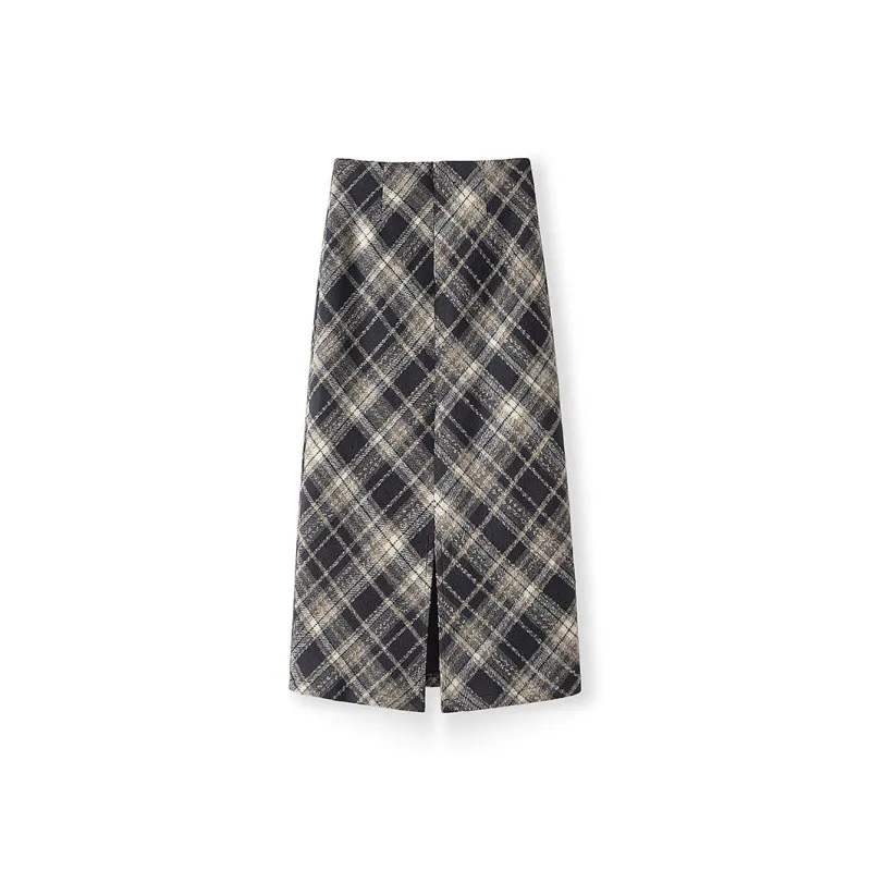 Cypress House Casual Long Skirt Women's Navy Blue Plaid-3