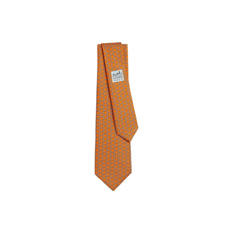 HERMES Mulberry Silk Ties Men's Orange-0