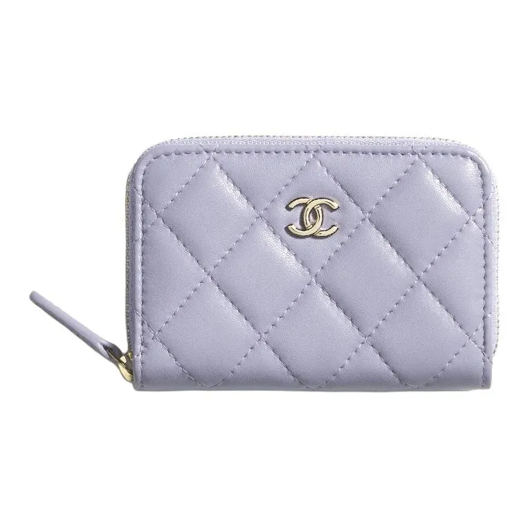 CHANEL Sheepskin & Metal Coin Purse Women's Light Purple-0