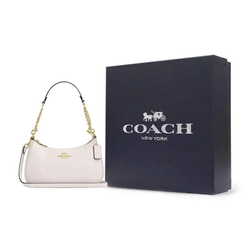 COACH Teri Leather Crossbody Handbag, Shoulder Bag Medium Size Women's Chalk White-6