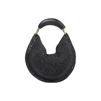 Chloe Raffia Crescent Bag, Handbag, Shoulder Bag Women's Black