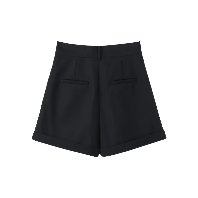 Fstudio Korean-Style Petite High-Rise Slimming A-Shaped Business Suit Casual Shorts Women's Navy Blue-1