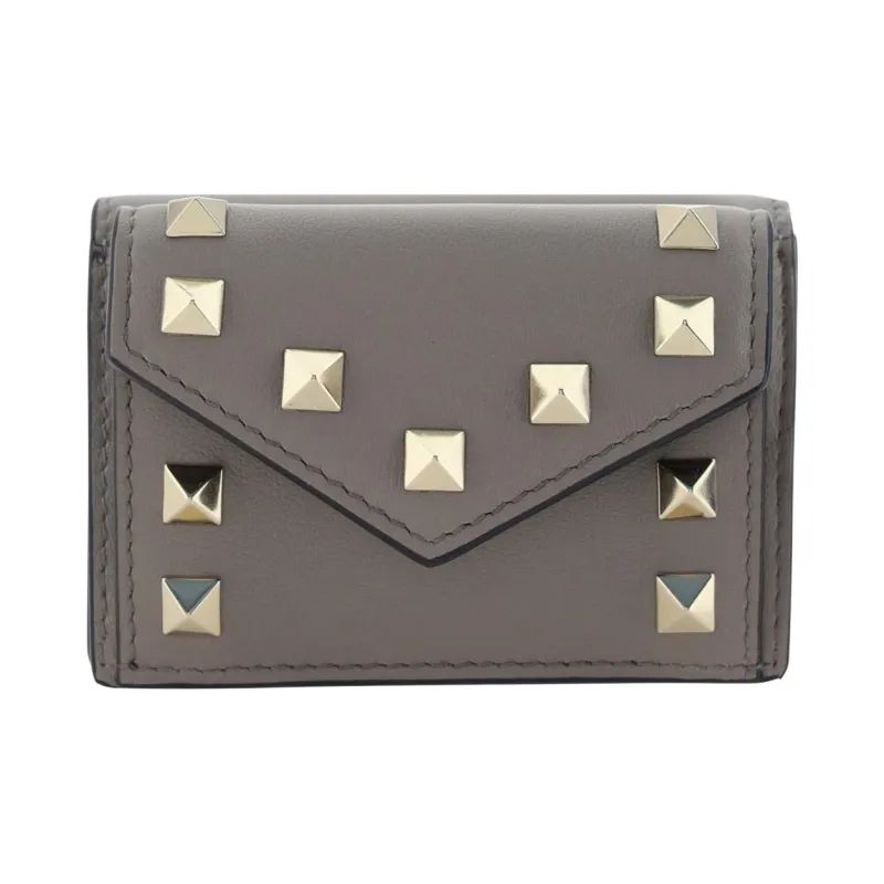 Valentino Rockstud Leather Wallet Regular Women's Gray-0