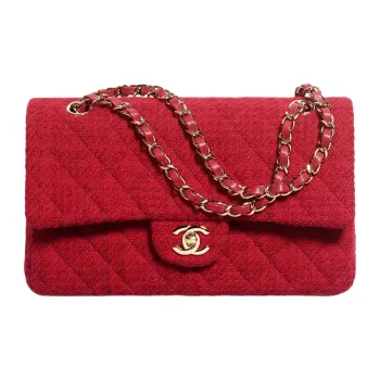 CHANEL Classic Flap CF Wool Twill Soft Woolen Shoulder Bag, Crossbody Bag Women's Red