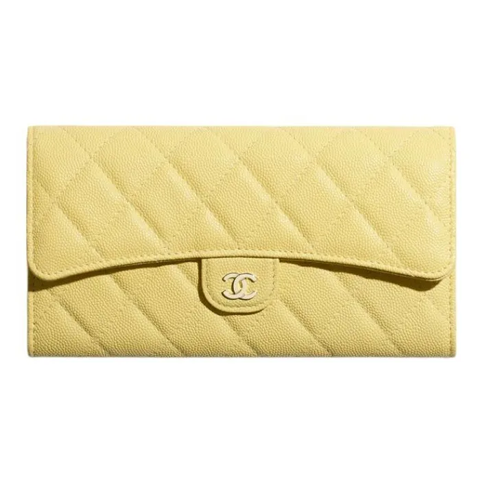 CHANEL Classic Flap CF Grain Embossed Caviar Calfskin & Metal Wallet Women's Yellow-0