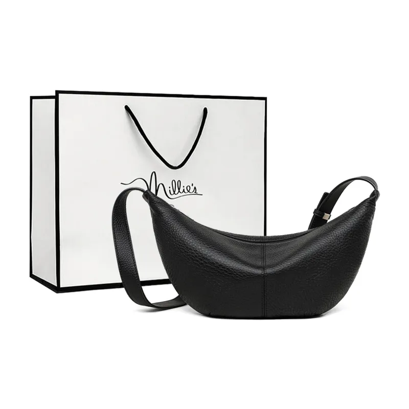 MILLIE'S Cow Leather Armpit Shoulder Dumpling Bag Crossbody Bag Regular Women's Black/Coffee-0