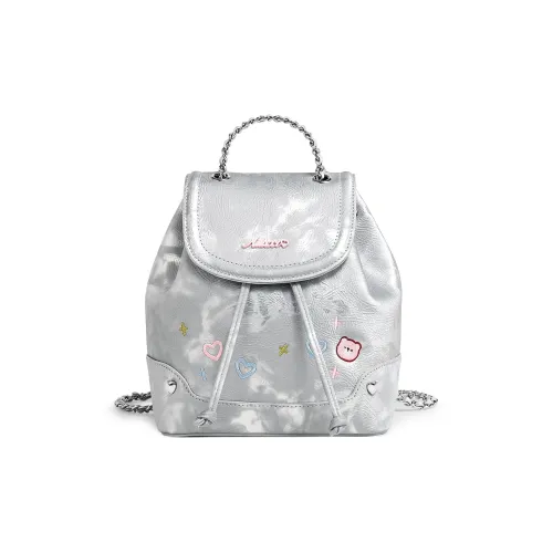 AILUXI Synthetic Leather Student Backpack Women's Galaxy Silver
