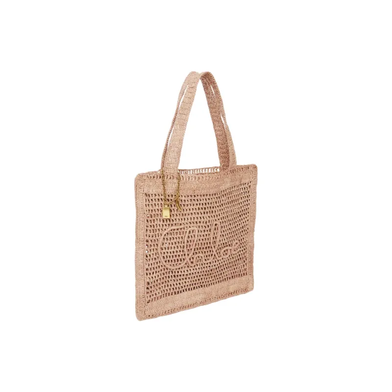 Chloe Straw Woven Tote Bag, Shopping Bag, Handbag, Shoulder Bag Women's Pink Orange-1