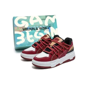 WELKIN&WZWJ Anti-Slip And Wear-Resistant Breathable Low-Top Skateboard Shoes Men's Burgundy