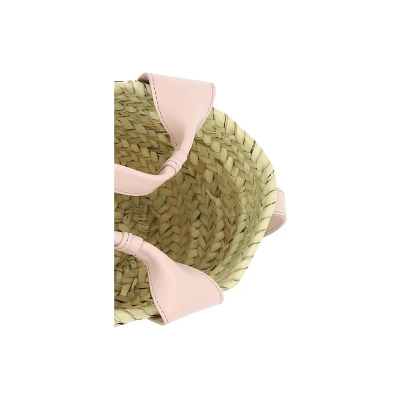 Chloe Raffia With Calfskin Shoulder Bag Crossbody Bag Handbag Small Size Women's Pink-4