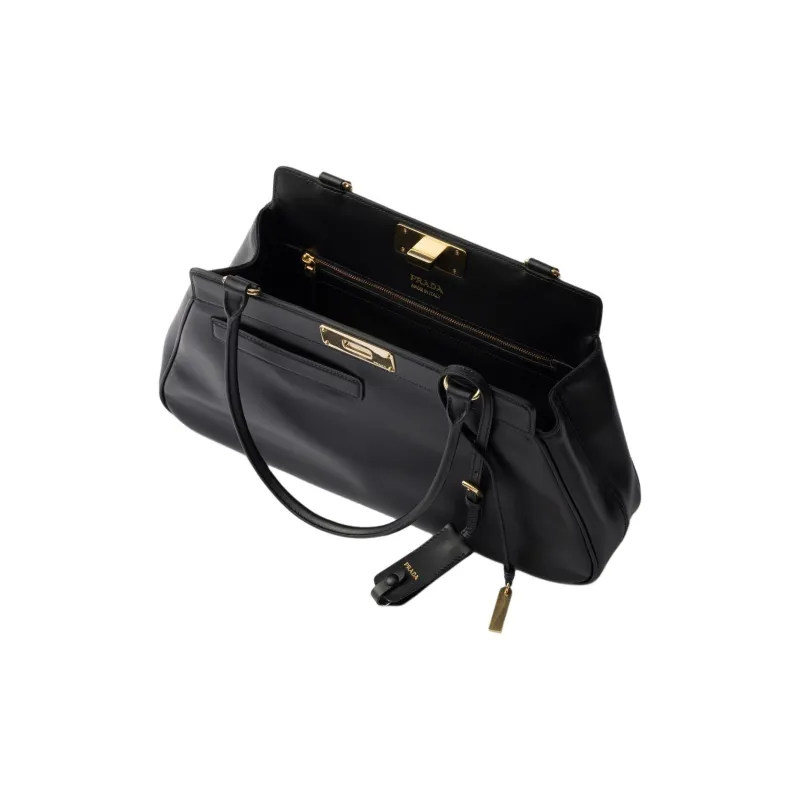 PRADA Cow Leather Tote Bag Shopping Bag Handbag Large Size Women's Black-3