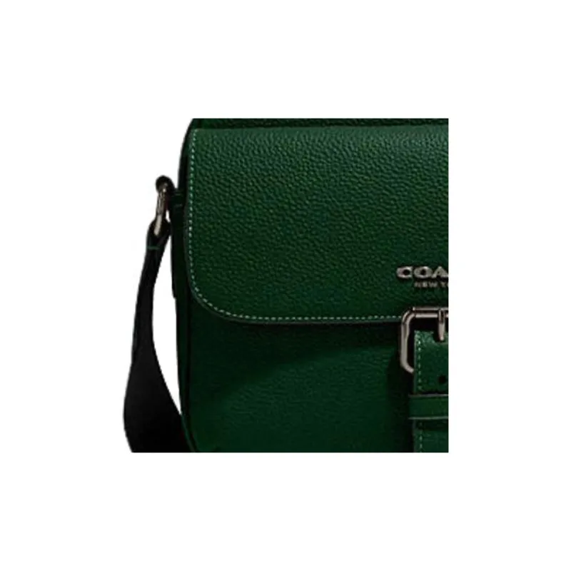 COACH Hudson Pebble Texture Cow Leather Camera Bag, Shoulder Bag, Crossbody Bag Medium Size Men's Dark Green-3
