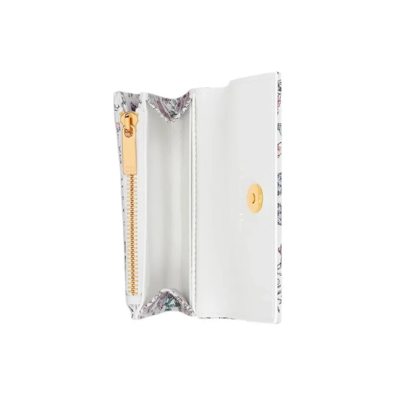 DIOR Caro Calfskin Wallet Women's White-3