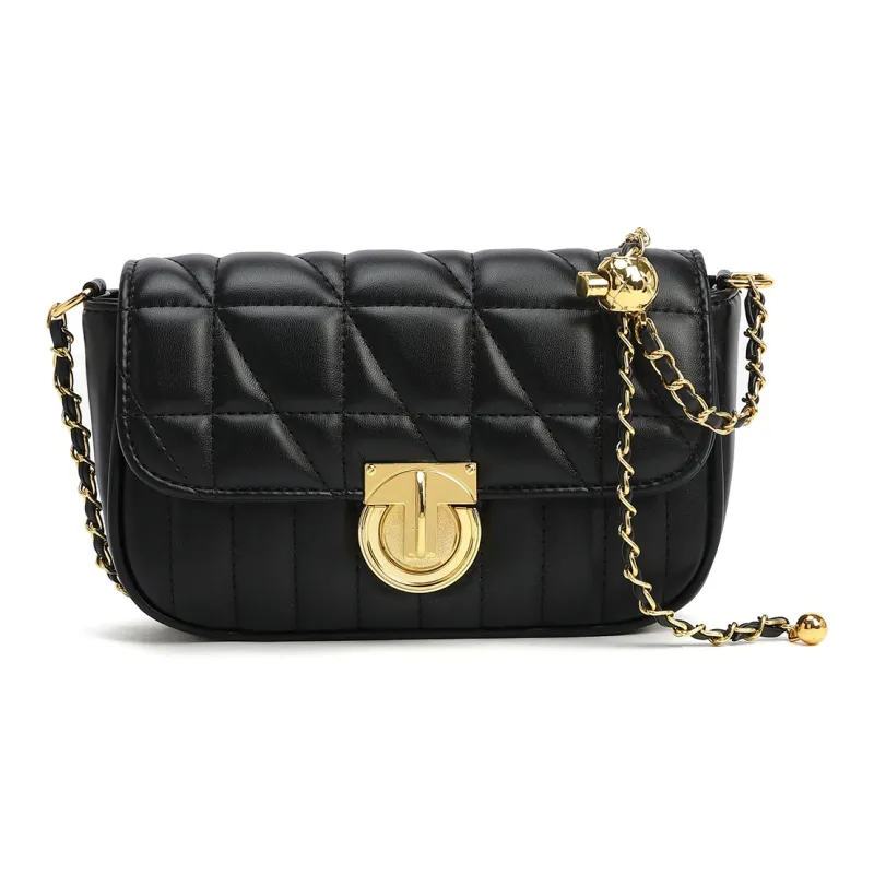 BOBDOG PU Small Square Bag With Diamond Pattern, Shoulder Bag, Crossbody Bag Trumpets Women's Ecru/Black-8