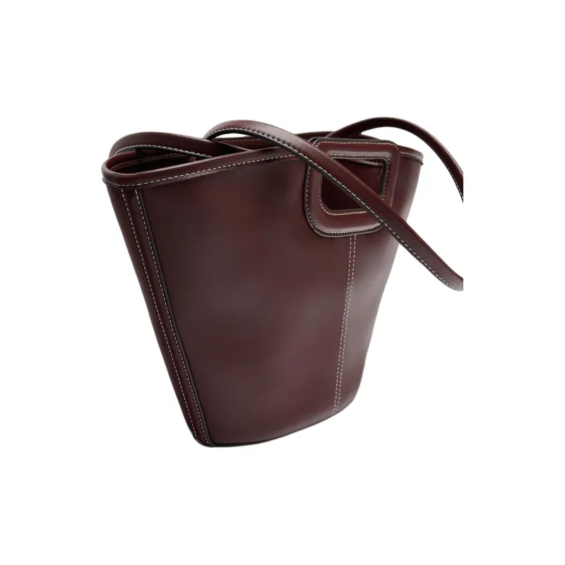 ZARA PU Tote Bag, Shopping Bag, Handbag Regular Women's Burgundy Red-1