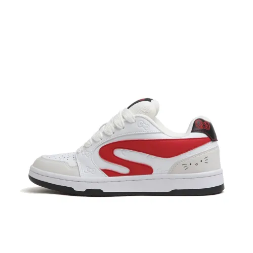 CHERRY&KALIKA Slip Resistant, Abrasion Resistant, Lightweight, Breathable Low Top Skateboard Shoes Women's White Red