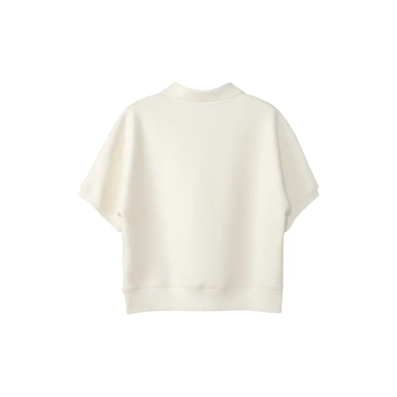 Fstudio Early Spring Korean Style Commute Versatile Short Sleeved Polo Shirt Women's Ecru-1