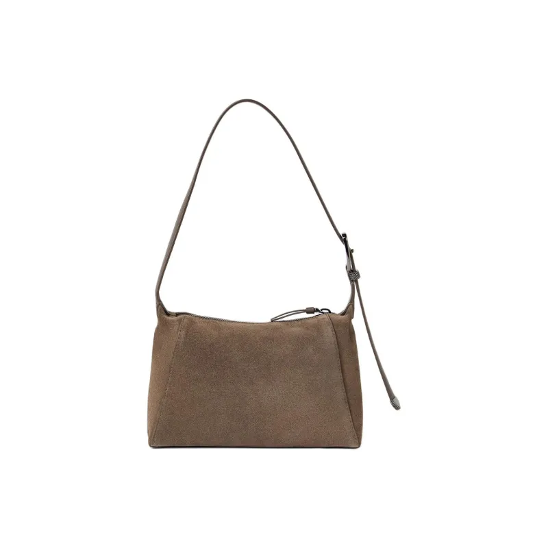 Brunello Cucinelli Suede Shoulder Bag Women's Taupe Gray-1