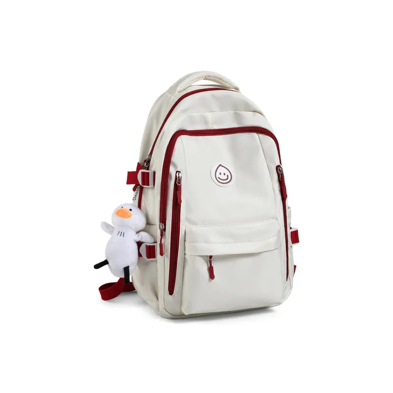 VINEY Fabric Backpack Unisex White & Red/White & Blue-2