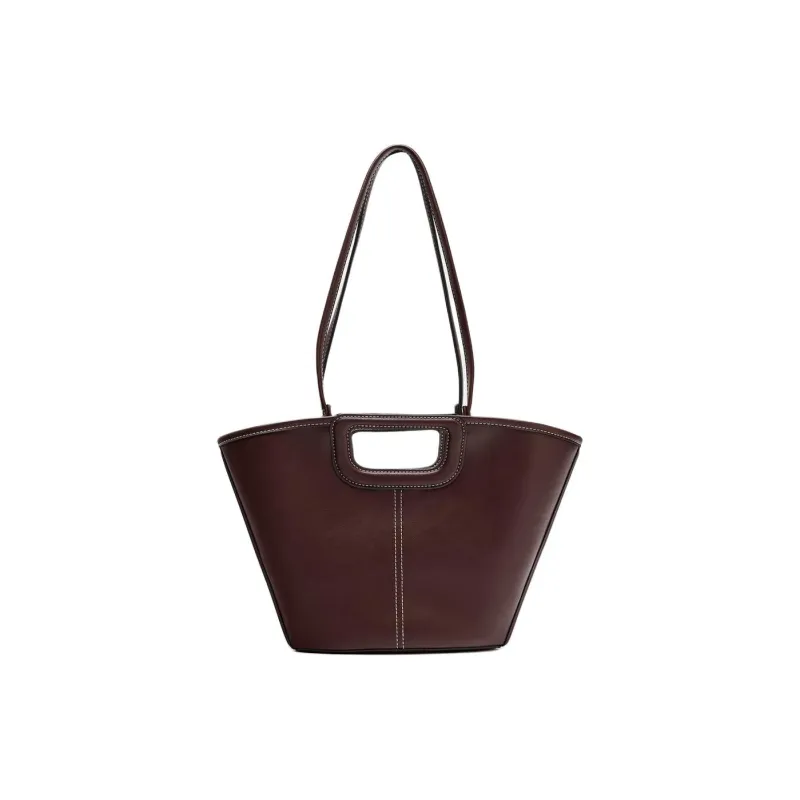 ZARA PU Tote Bag, Shopping Bag, Handbag Regular Women's Burgundy Red-0