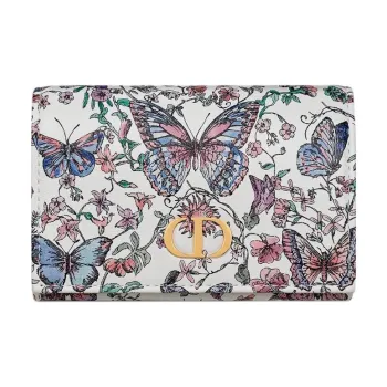 DIOR Caro Calfskin Wallet Women's White