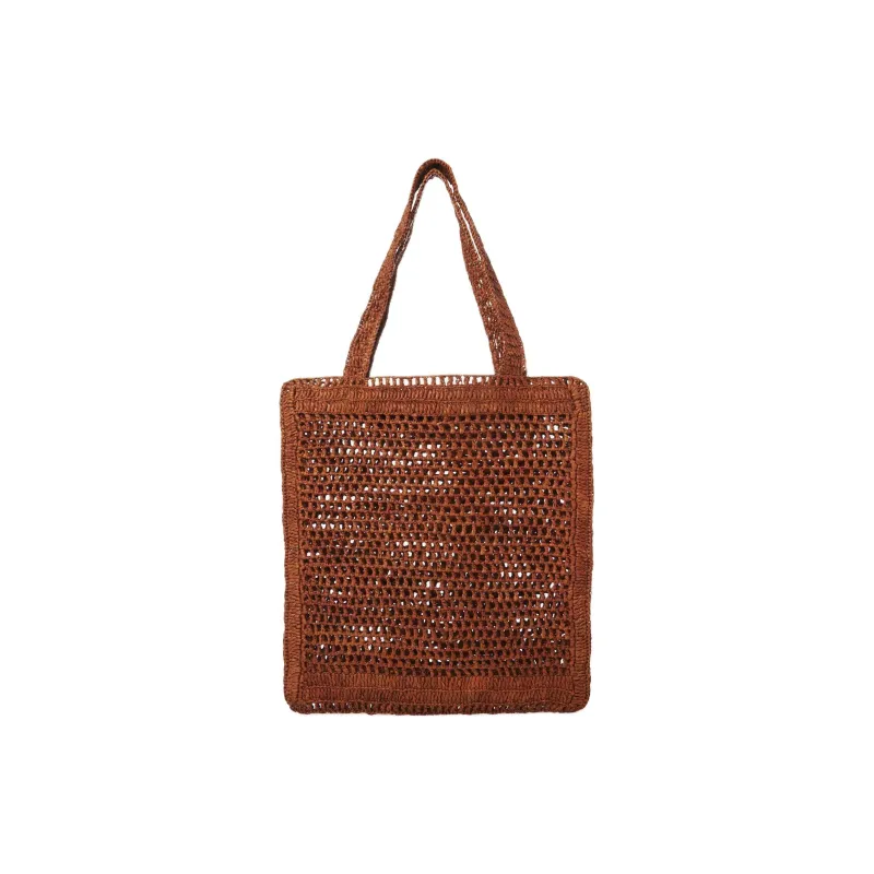 Chloe Raffia Tote Bag Shopping Bag Handbag Shoulder Bag Women's Brown-2