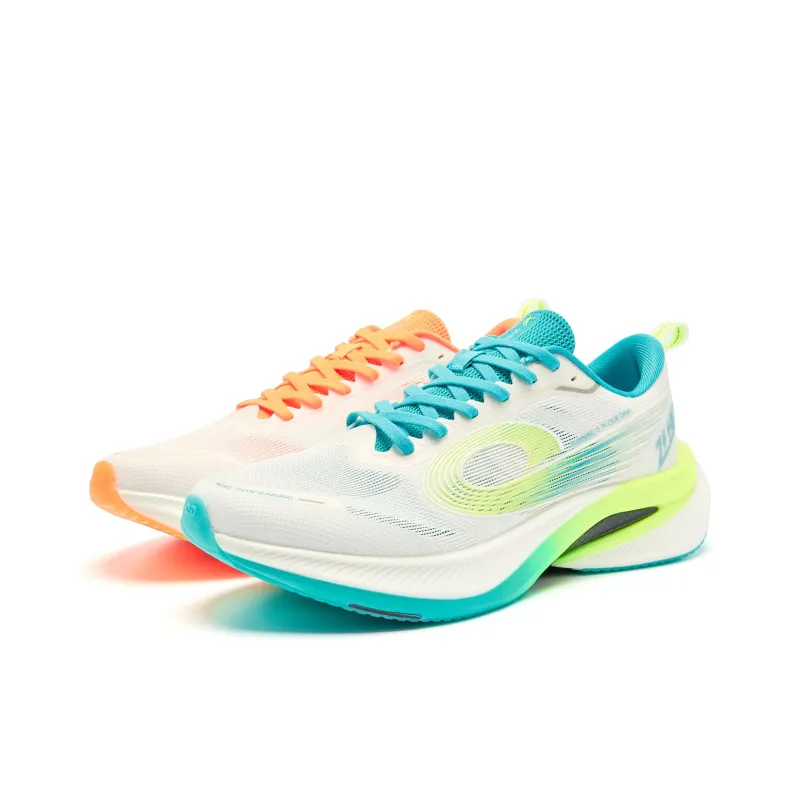 QIAODAN Cushioned Slip-Resistant Abrasion-Resistant Low-Top Casual Running Shoes Men's Orange Green Mismatched-5