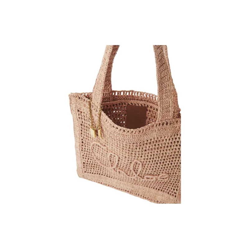 Chloe Straw Woven Tote Bag, Shopping Bag, Handbag, Shoulder Bag Women's Pink Orange-4